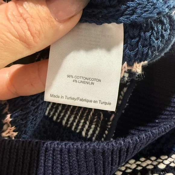 Tory Burch Women’s Navy Pink White Cotton Linen Scoop Neck Sweater Vest Small - Picture 8 of 9